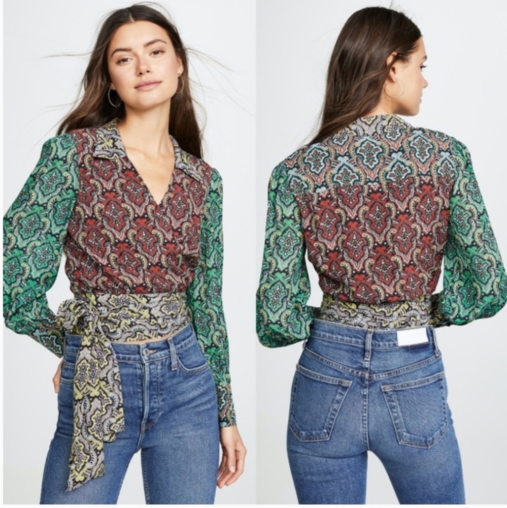 Alice & Olivia Black Omega Paisley Wrapped Blouse